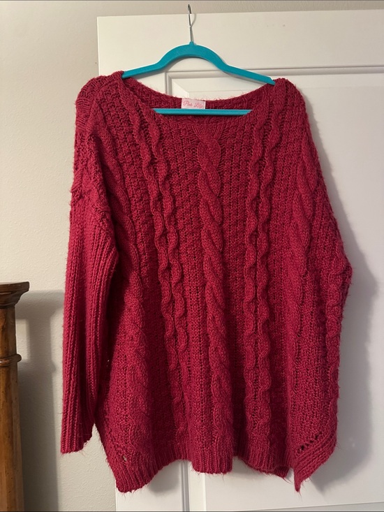 Pink Lily Sweaters - Pink Lily Chunky Cable Knit Sweater - Berry Pink